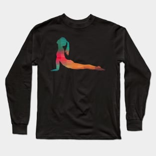 Rainbow Female yoga Pose Silhouette Long Sleeve T-Shirt